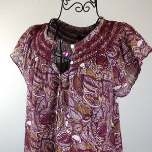 Calvin Klein Jeans Tiki Tribal Smocked Tunic sz L